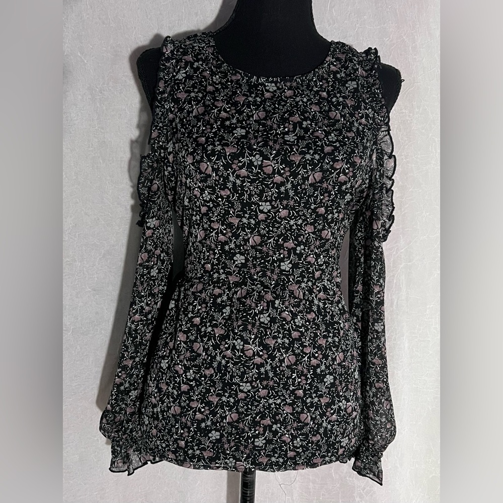 American Eagle Outfitters Black sheer floral blouse off the shoulder